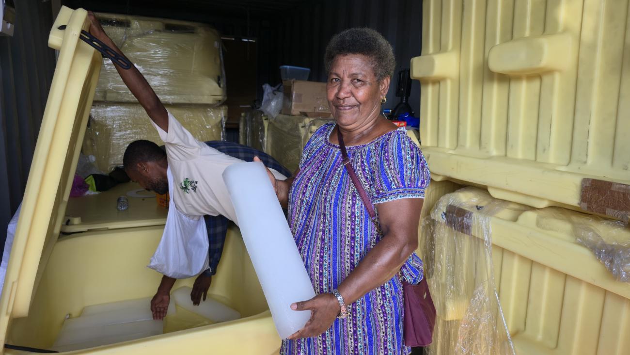 Pacific Islands local harvesting ice blocks from Solarator